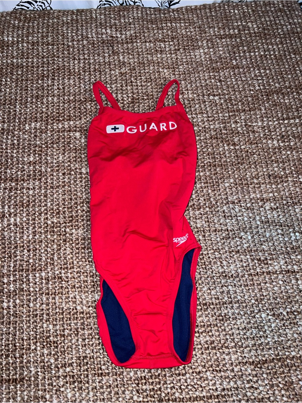 Speedo Red One-Piece Swimsuit with 'GUARD' Print